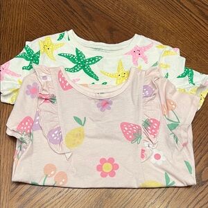 Colorful Starfish and Fruit Print T-Shirts